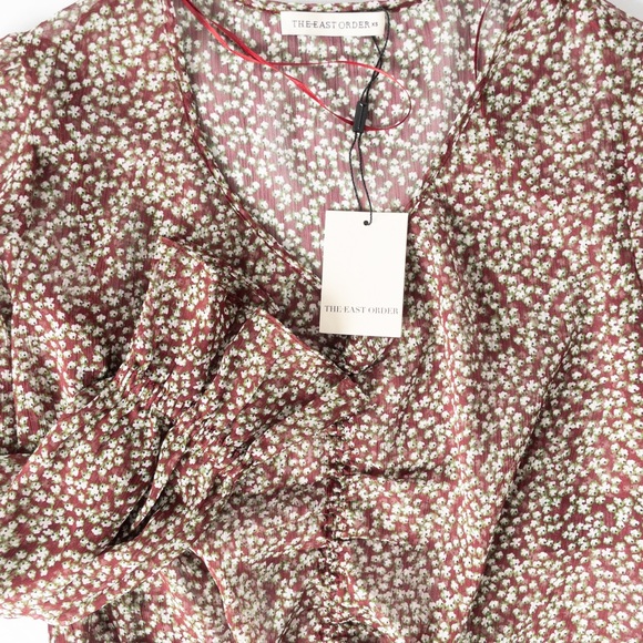 The East Order Floral Print Balloon Sleeves Drawstring Front Peasant Top, NWT - Picture 4 of 5